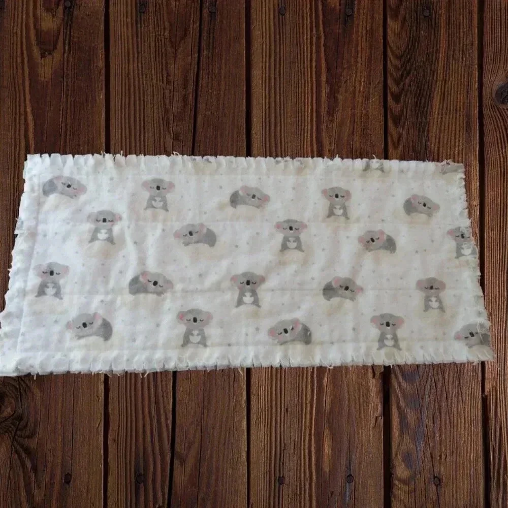 Burp Cloth, Flannel Rag Quilt Style, Reversible Koala Bears, Set of 4